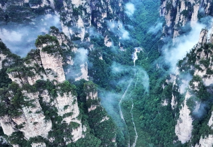 湖南张家界国家森林公园雨后云雾飘渺如水墨画 第 2 张